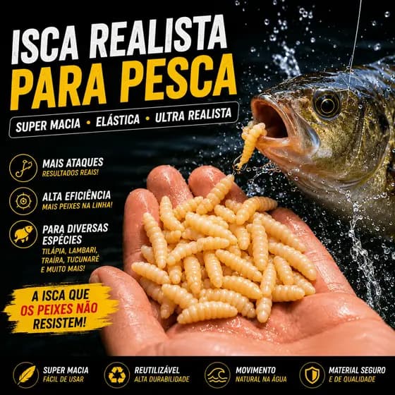 Isca Artificial Larva Berne Soft Silicone Macia Realista Para Pesca Tilápia Lambari Tucunaré