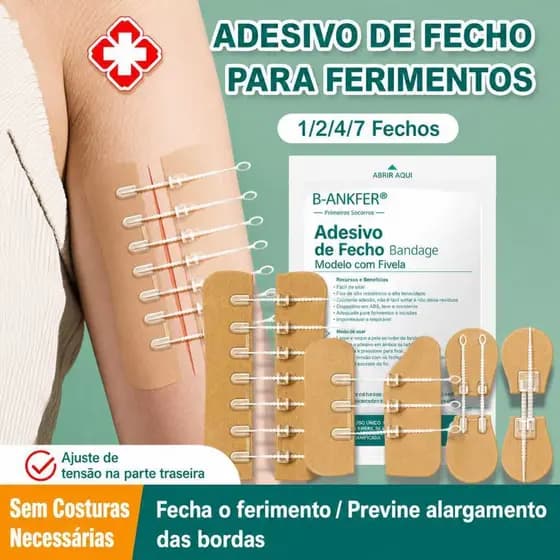 Zíper de Fechamento de Feridas Adequado para Crianças e Adultos | Dispositivo Adesivo Fácil com Zíper