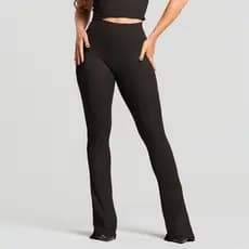 Calça Flare Feminina Canelada Cintura Alta com Cós Elástico