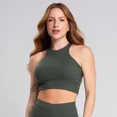 Top Cropped Duplo Embutido Halter Nadador Canelado Premium