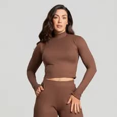 Top Cropped Feminina Canelada de Manga Longa com Gola Alta