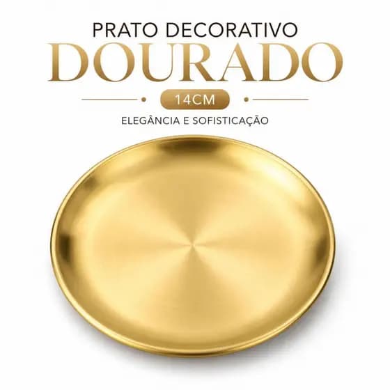 Kit 10 Bandejas Aco Inoxidavel Luxo Decorativa para Jóias Alimentos Dourado 14Cm