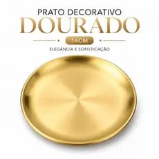 Kit 10 Bandejas Aco Inoxidavel Luxo Decorativa para Jóias Alimentos Dourado 14Cm