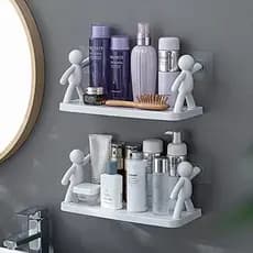 Prateleira plástico com adesivo Suporte Prateleira Boneco Multifuncional Banheiro Cozinha Buddy Decoração