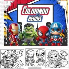 Livro de Colorir Heróis Capa Dura Premium Com Brilho Holográfico 180G + Acetato Protetor