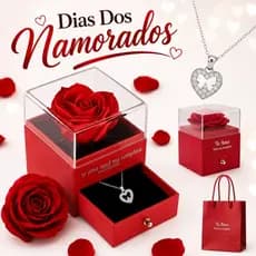Presente para Mulheres Colar com Rosa Eterna Porta Joias Mãe Avó Esposa Filha Namorada Noiva