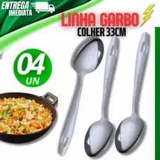 Conjunto 04 Unidades Colher De Arroz Inox Linha Garbo Multiuso Cozinha 33cm