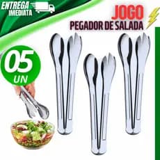 Jogo 05 Unidades Pegador 20CM De Salada Multiuso  Variáveis Utilidades Linha Premium Inox