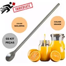 03 Colher Bailarina para Suco Jarras Leites em Aço Inox Grande 30 cm