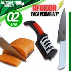 02 - Faca Peixaria 7" linha Garbo + Afiador Facas Variáveis Utilidades Linha Premium Praticidade