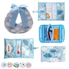 Porta Remédios Portátil + Porta Fraldas, lenço e Pomada + Almofada Amamentação + Porta Caderneta + Travesseiro Anatômico