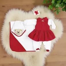 Saída Maternidade Menina Bebê Completa Roupas para Natal Bela Vermelho Kit 5 Peças
