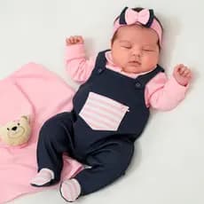 Saída de Maternidade Menina Roupas Bebê Jardineira Macacão Kit 05 Peças Chiquinha