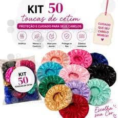 Kit 50 Toucas De Cetim Anti Frizz Alto Brilho Atacado Revenda Cabelo Cacheado Cores Sortidas