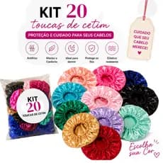 KIT  20 TOUCAS DE CETIM ANTIFRIZZ :  SORTIDAS, ROSA, AZUL CLARO ou ESCURO, LILÁS, VERMELHA, PRETAS