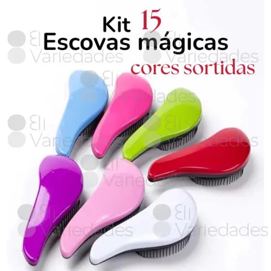 Kit 15 Escovas Magicas Anti Frizz Desembaraçadora Cabelo Cacheado Cores Sortidas Para Revender