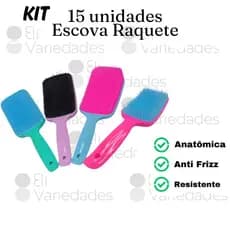Kit Atacado 15 Escovas Raquete Flex Para Cabelo Desembaraçador Cerdas Macias Cores Sortidas Lote
