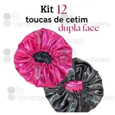 Kit 12 Toucas De Cetim Anti Frizz Dupla Face Com Regulador De Tamanho Cabelo Cacheado Cores Sortidas