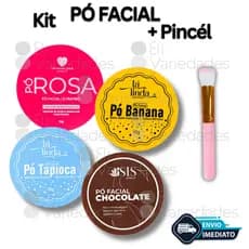 Kit 4 Po Facial Banana Tapioca Rosa Mosqueta Chocolate E Pincel De Maquiagem Matte