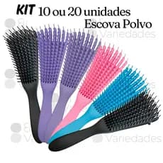 Kit Atacado 10 Ou 20 Escovas Polvo Pente Desembaraçador Cabelo Cacheados Crespos Fácil Desembaraço