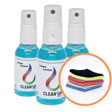 Kit 3 Limpa Lentes 50ml com 5 Flanelas Microfibra Limpa Tela Tv Celular Notebook Oculos Tablet Computador