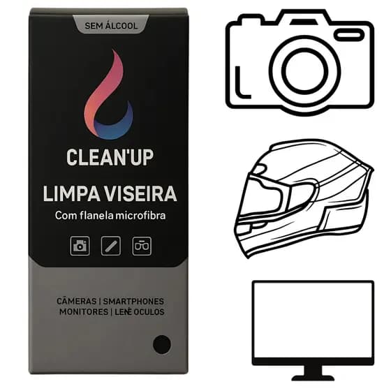 Limpa Viseira Spray 25ml + Flanela  microfibra para Telas, lentes, Câmeras, TV, Monitor, Notebook