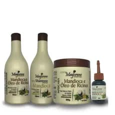 Kit Mandioca 3x500ml - 1 Shampoo 1 Condicionador 1 Máscara 1 Reparador de Pontas - Nutri e Repara Fi