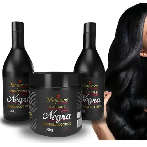Kit Lama Negra Ativador Tons Escuros Maycrene: Shampoo + Condicionador + Mascara
