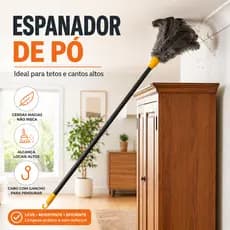 Espanador de Pó 52cm Colorido Grande - Penas Sintéticas Antiestático Não Risca Móveis (Focado em proteção e tamanho)