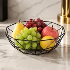 Fruteira Aramada Decorativa Preta 26cm Centro de Mesa Moderna Luxo