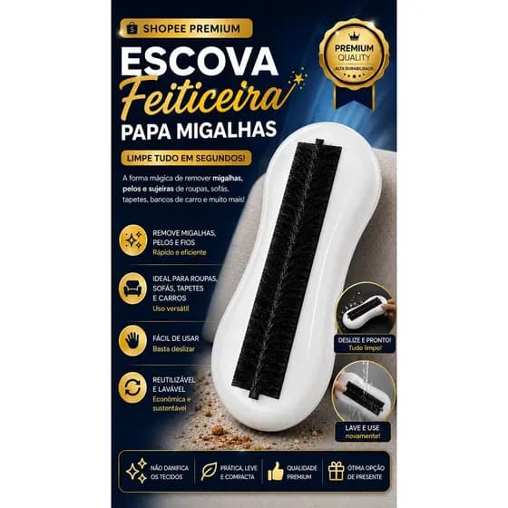Escova Feiticeira Papa Migalhas para Mesa Restaurante Bar Lanchonete Cozinha Bilhar Sinuca Carteado