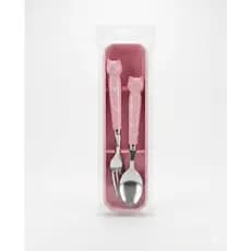 Kit Talheres Infantil Portátil Com Estojo Colher Garfo Viagem Escolar Rosa
