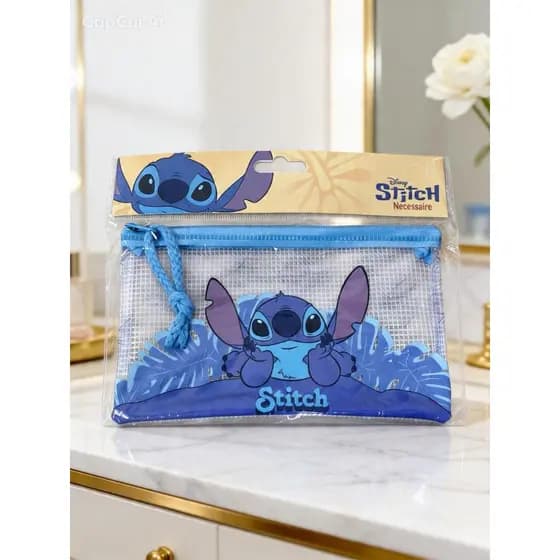Necessaire impermeável com fechamento por zíper Stitch e Princesas - Taimes P