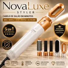 Escova Secadora Profissional 5 em 1 Premium 110V Branca c/ Dourada - Seca, Alisa e Modela Cachos