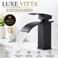 Torneira Monocomando Lavatório Preta Fosca Bico Cascata Design Moderno - BM-F1385