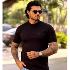 Camiseta Masculina Gola Padre Henley Slim Fit Camisa Masculina Lisa Básica Casual Elegante Confortável Moda Masculina