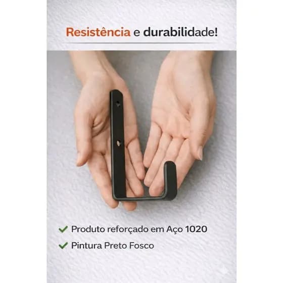 Gancho Multiuso em Aço 10x7 cm Preto Fosco — Suporte Resistente para Organização e Utilidades