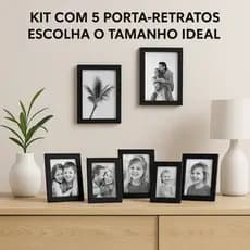 Kit 5 Porta Retrato Vidro com Moldura Diploma e Foto A4, A5, A6, 10x15, 15x21, 21x30