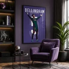 Quadro Decorativo Futebol Poster Jogador Bellingham Camisa 5 Real Madrid Com ou Sem Vidro 50x75cm 60x90cm