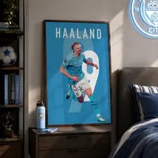Quadro Decorativo Poster Futebol Jogador Erling Haaland Camisa 9 Manchester City Com ou Sem Vidro 120X80cm