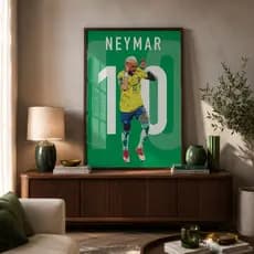 Quadro Decorativo Poster Futebol Jogador Neymar Camisa 10 Brasil Com ou Sem Vidro 120X80cm Sala Quarto
