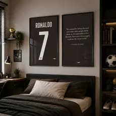Quadro Decorativo 2 Telas Poster Futebol Cristiano Ronaldo Camisa 7 Frase Motivacional 50x75cm e 60x90cm