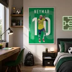 Quadro Decorativo Poster Futebol Jogador Neymar Camisa 10 Brasil Com ou Sem Vidro 50X75 60x90cm Quarto