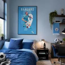 Quadro Decorativo Poster Futebol Jogador Haaland Camisa 9 Manchester City Com ou Sem Vidro 50x75cm 60x90cm