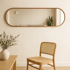 Espelho Decorativo Orgânico Vertical e Horizontal 110x30 cm com Alça em Couro