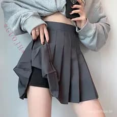 GUOJH Saia Plissada curta colegial Rosa mini Saia evasê