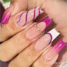 GUOJH 24 Peças unha postiça francesinha realista unhas postiças decoradas Com Diamantes