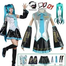 Anime Miku Role Playing Traje Peruca Tiara Conjunto Conjunto de Acessórios de Festa de Halloween Meninas Senhoras