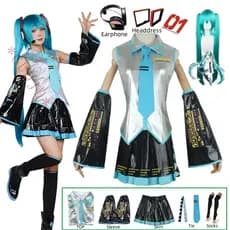 Anime Miku Cosplay Costume Wig Headwear Conjunto Completo de Acessórios de Festa de Halloween para Meninas Femininas