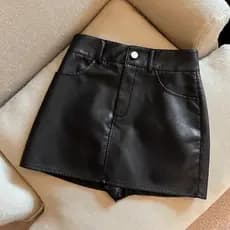 [Recomendação De Moda] Saia Tamanho Grande , Cintura Alta , Fina , Anti-Luz , De Couro PUC Preta Quadril , shorts É